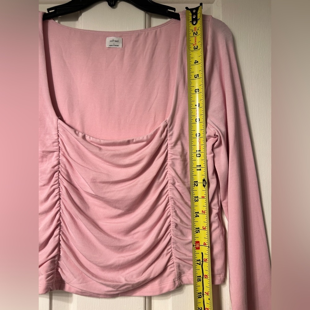 NWT Aritzia Wilfred Lydia Square Neck Ruched Top in Poetic Pink- Size Large - Picture 15 of 15